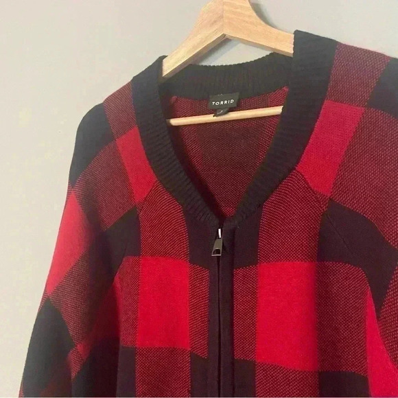 Torrid Buffalo Plaid Sweater Jacket Cardigan 3X Fall Autumn Pumpkin Patch Zip Up - Picture 3 of 11